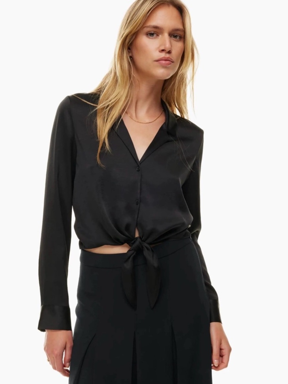 Aritzia Wilfred Tie-Front Blouse – Black – Size S – NWT